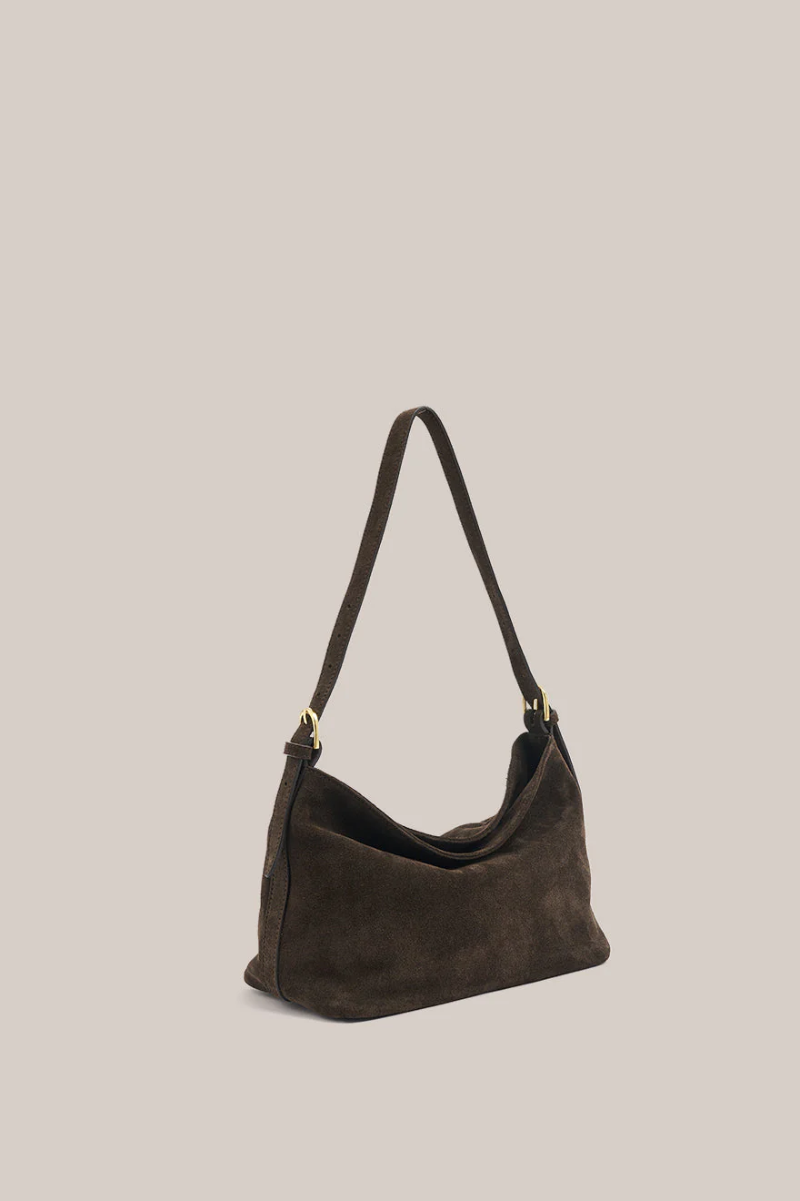 Eden Dark Chocolate Suede Shoulder Bag - Image 4