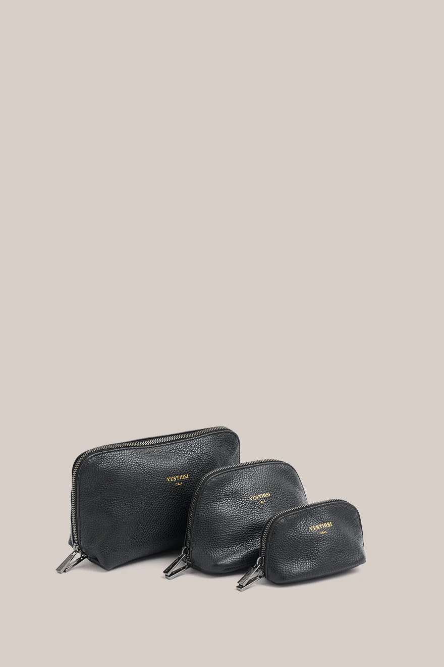 Leather Black Cosmetic Pouch Trio - Image 3