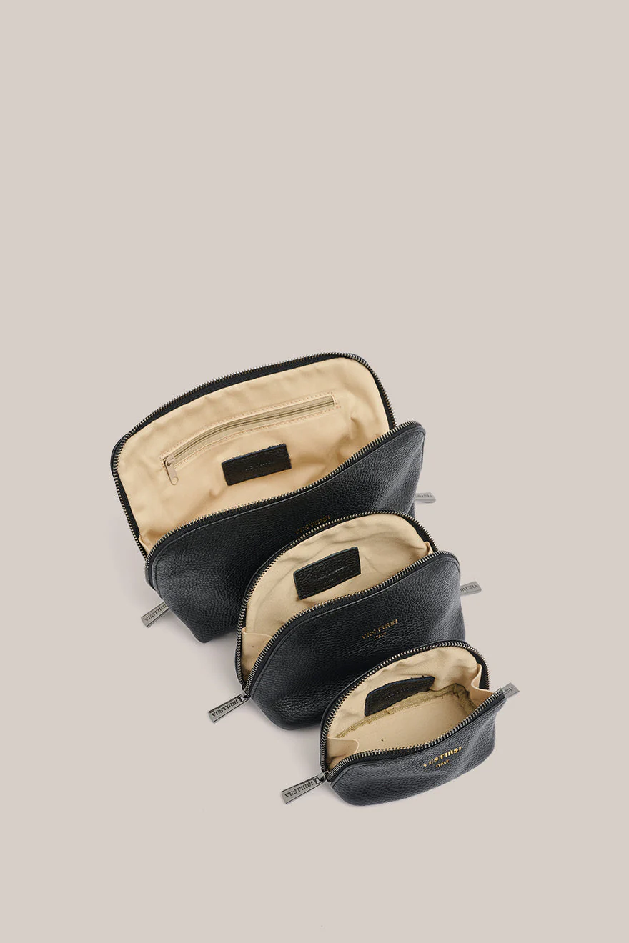 Leather Black Cosmetic Pouch Trio - Image 4