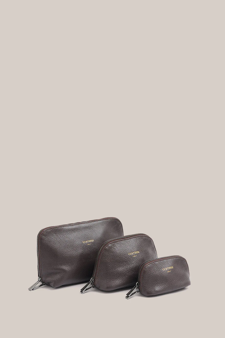 Leather Dark Chocolate Cosmetic Pouch Trio - Image 5