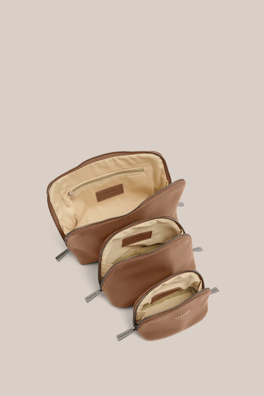 Leather Milk Chocolate Cosmetic Pouch Trio - Image 3