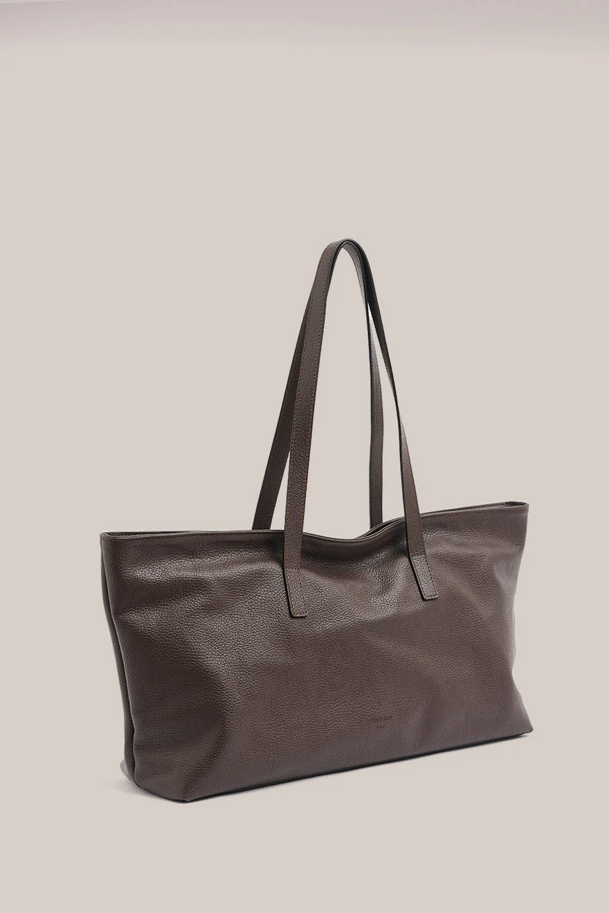 Mia Dark Chocolate Leather East West Slouchy Tote - Image 4