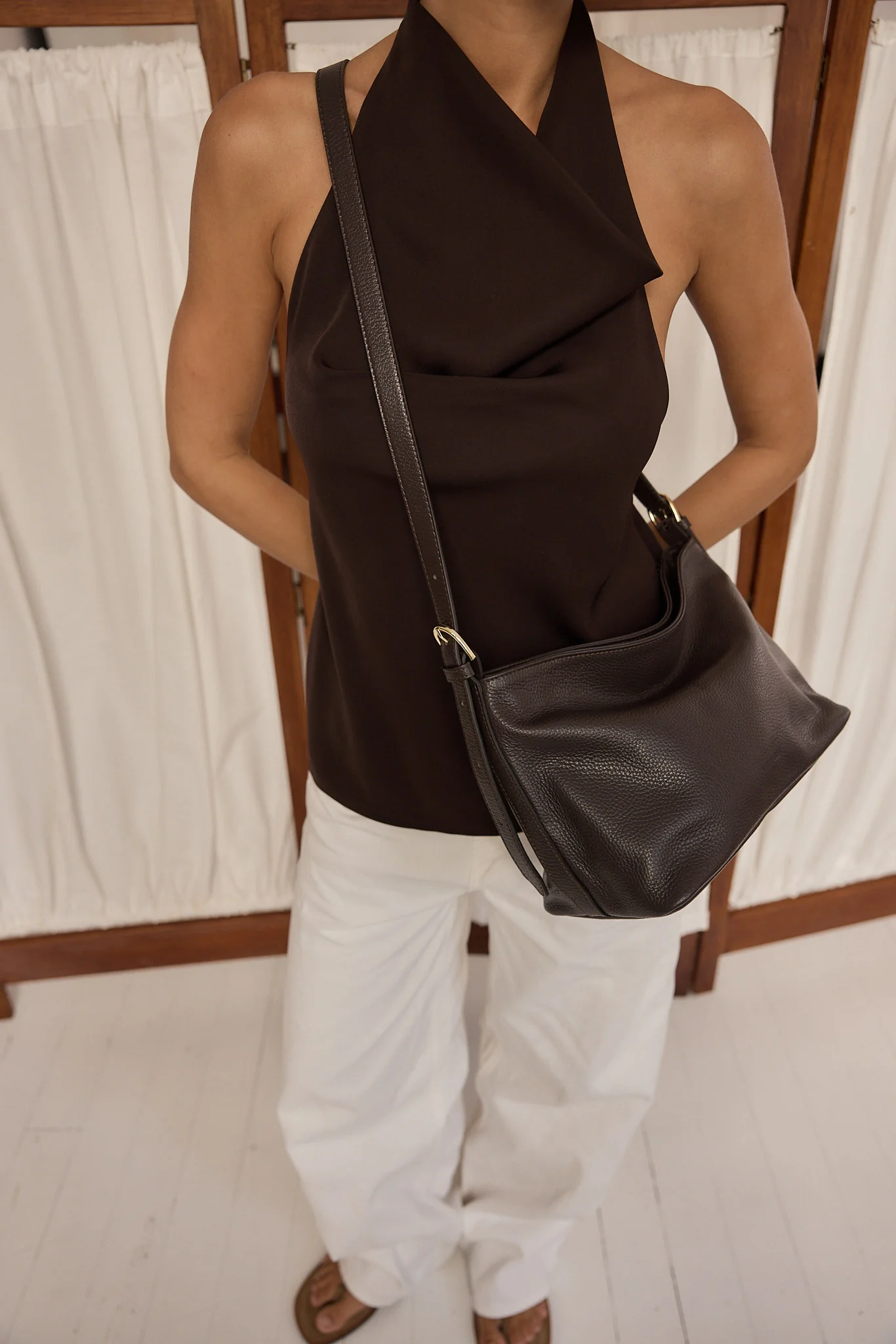 Pebbled Leather Crossbody Strap Dark Chocolate - Image 3