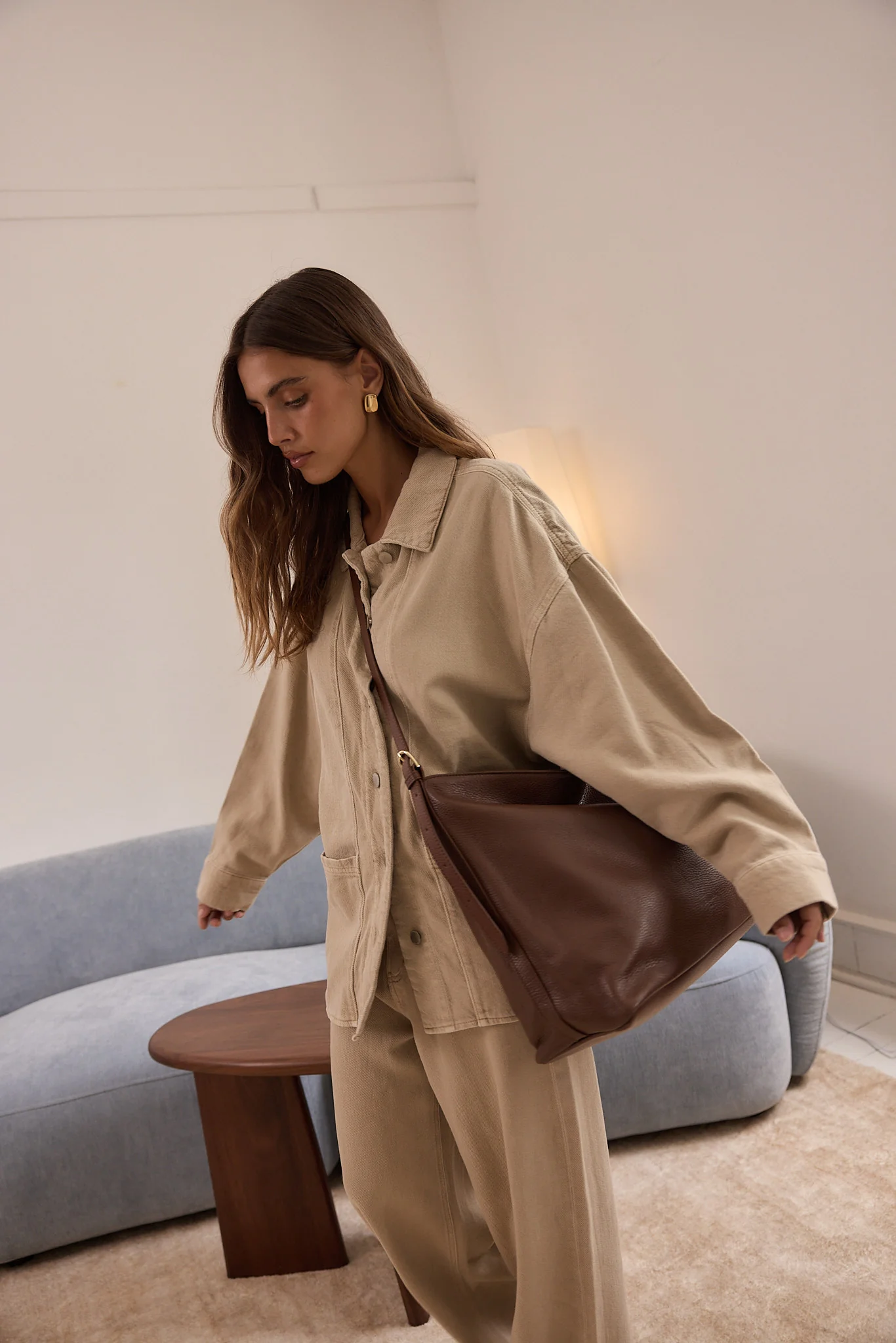 Pebbled Leather Crossbody Strap Mocha - Image 3