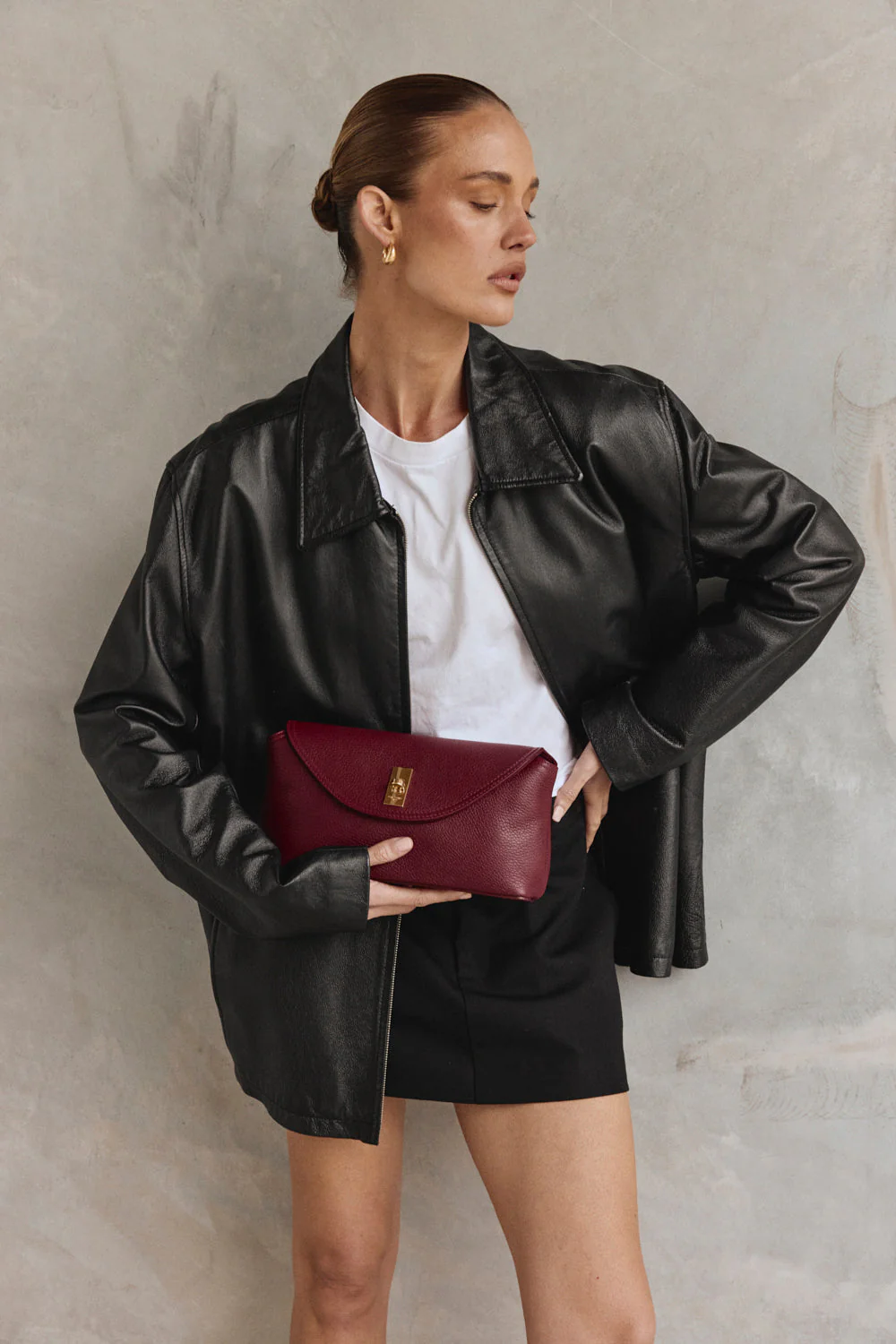 Sloane Bordeaux Leather Crossbody Clutch - Image 5