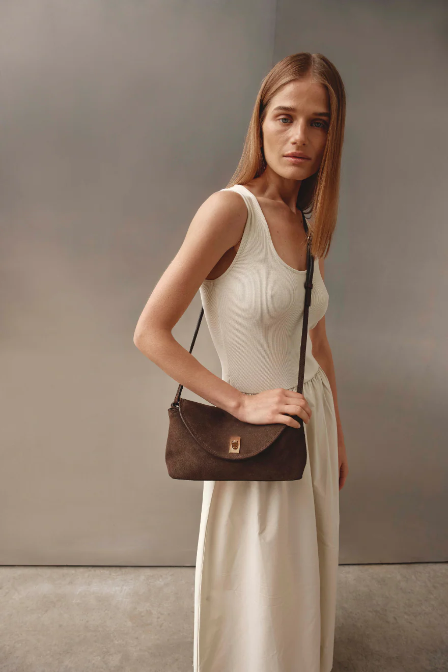 Sloane Dark Chocolate Suede Crossbody Clutch - Image 4