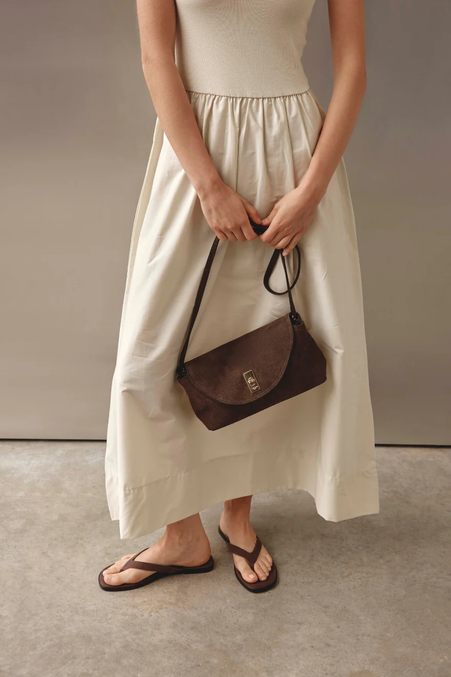 Sloane Dark Chocolate Suede Crossbody Clutch - Image 6