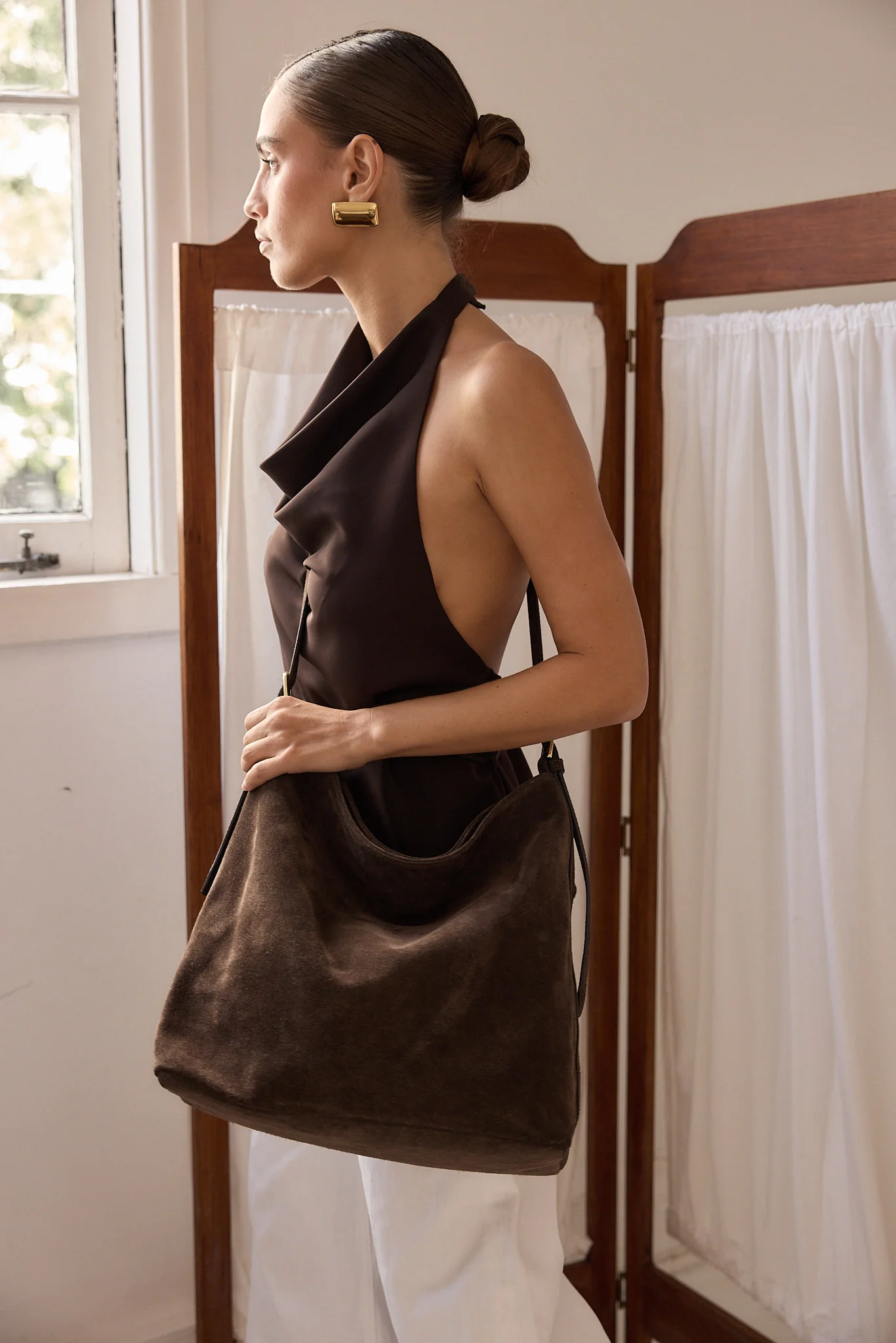 Suede Leather Crossbody Strap Dark Chocolate - Image 3